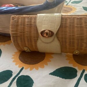 Chic Tan and Cream Woven Wristlet with Gold Clasp